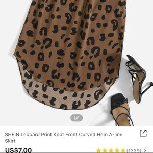 SHEIN leopard print knot front curved hem A-line skirt